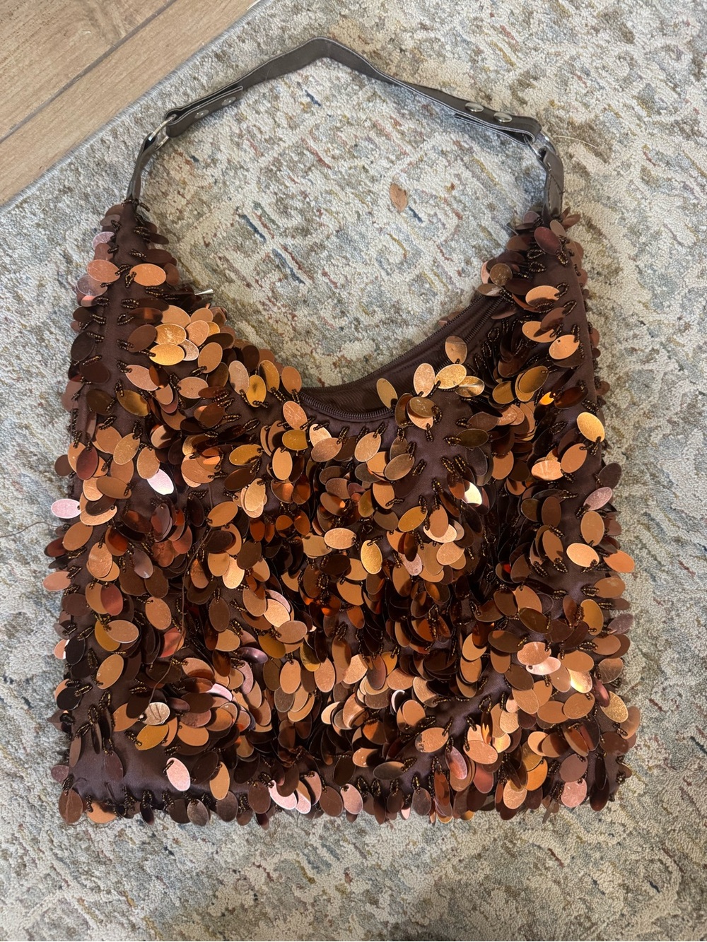 Y2K Sequin-Embellished Brown Shoulder Bag